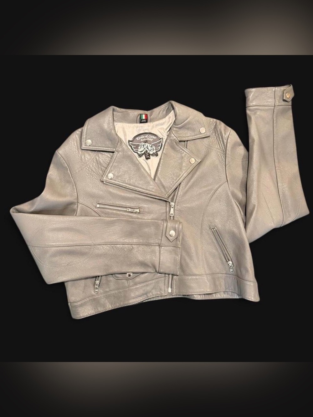 Knoles & Carter Light Gray Leather Moto Jacket